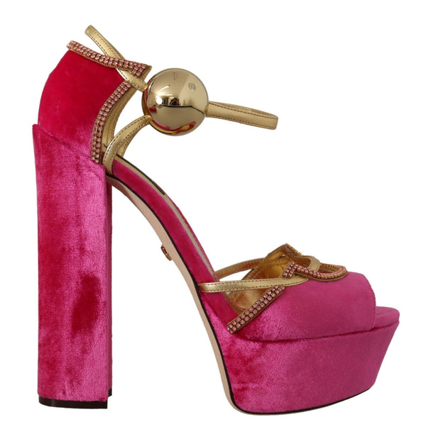 Dolce & Gabbana Ethereal Pink Velvet Crystal Sandals