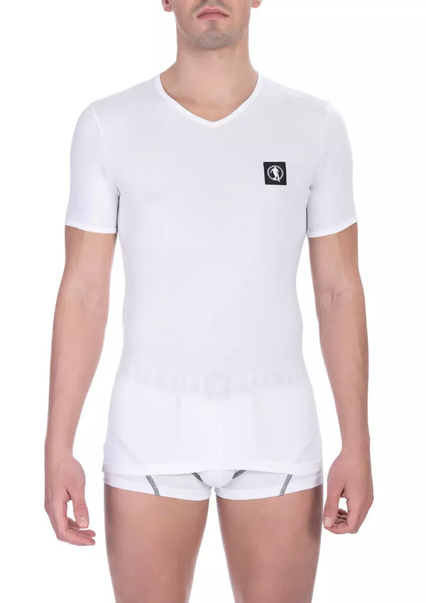 Bikkembergs White Cotton Men's V-Neck T-Shirt