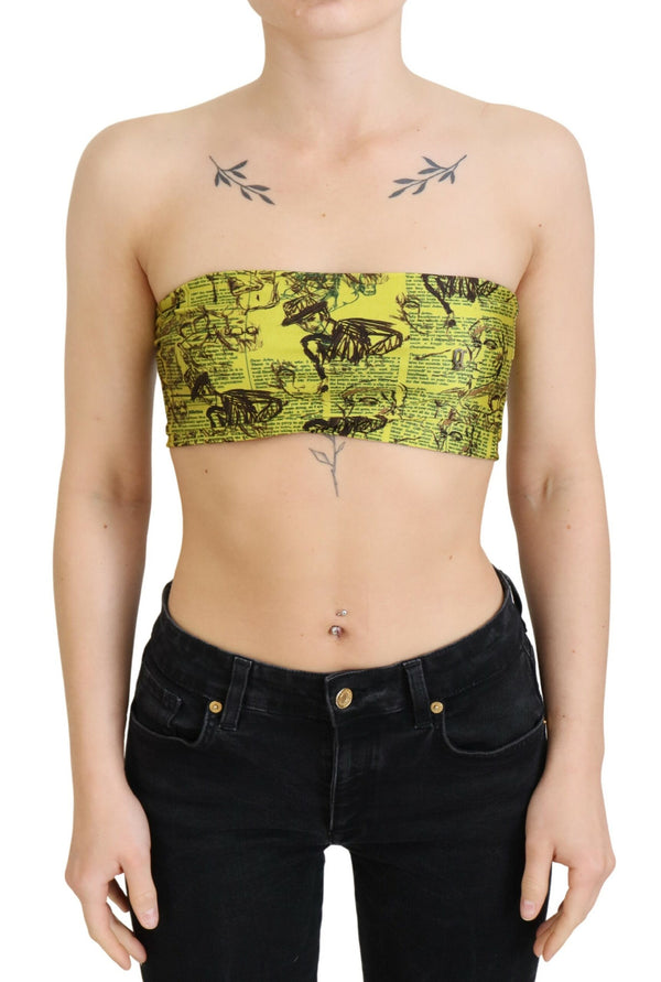 John Galliano Chic Cropped Stretch Top Bra in Multicolor Print