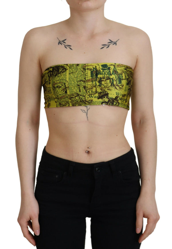 John Galliano Chic Yellow Graphic Cropped Top