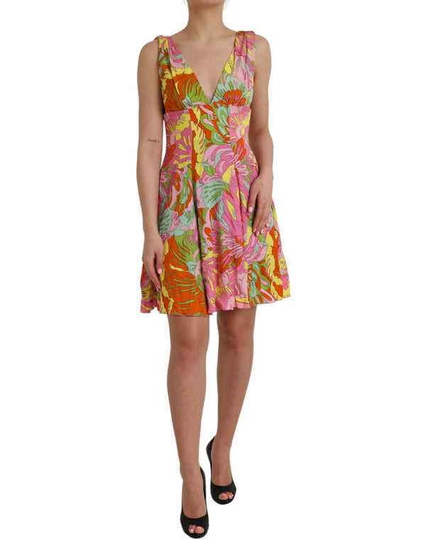 Dolce & Gabbana Multicolor Floral Silk A-Line Dress