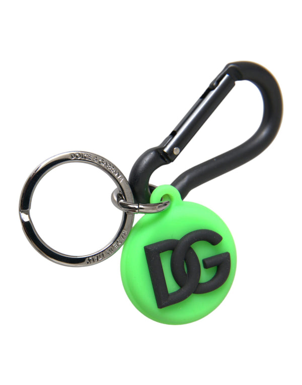 Dolce & Gabbana Green Rubber DG Logo Round Brass Metal Keyring Keychain