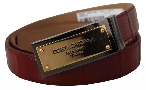 Dolce & Gabbana Brown Leather Gold Engraved Metal Buckle Belt