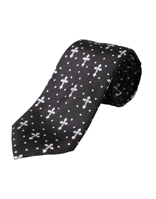 Dolce & Gabbana Black White Cross Silk Adjustable Tie