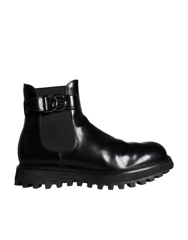 Dolce & Gabbana Black Belted DG Logo Men Chelsea Boots Shoes